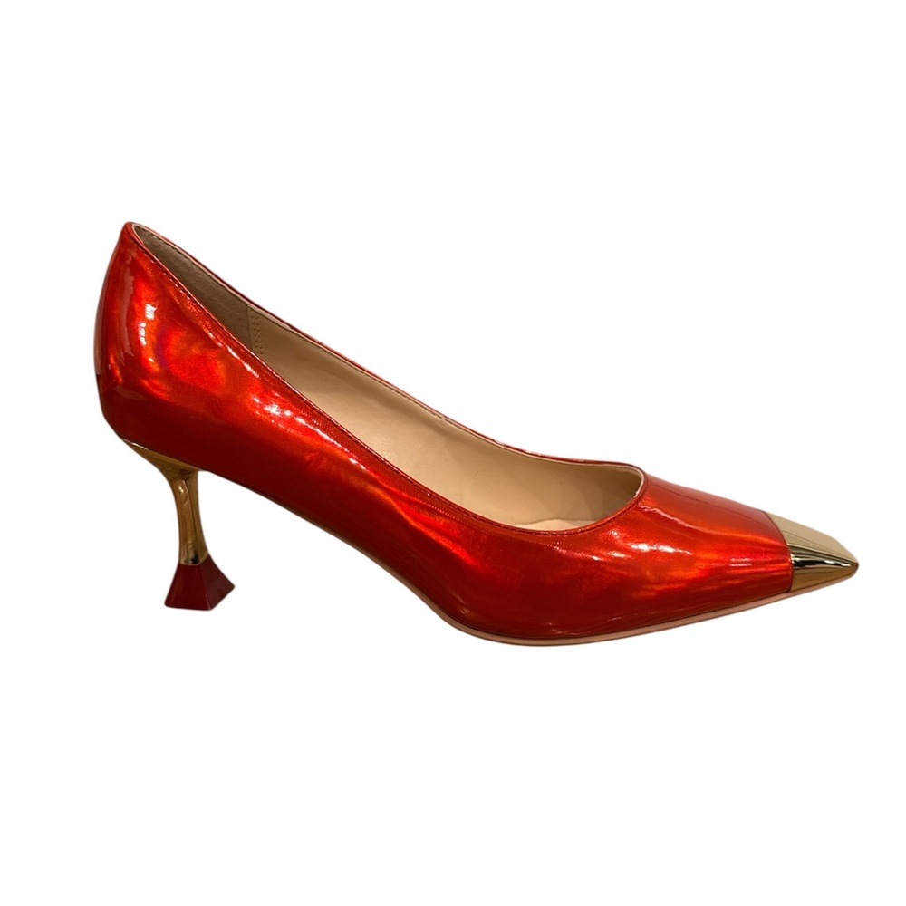 Red Women's Pumps with Gold Tips Heels with Pointed Toe